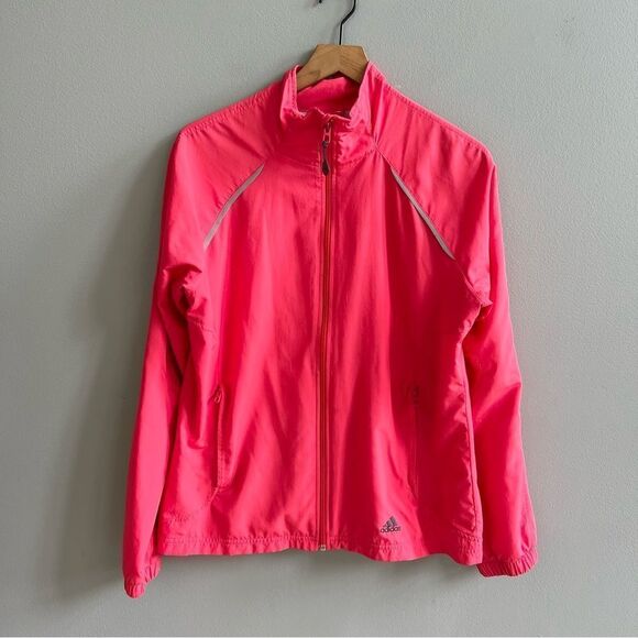 Adidas Windbreaker Jacket Hot Pink Red Athletic Coat Size Large - Picture 2 of 9